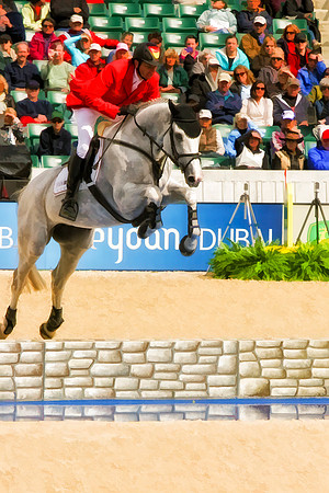 white horse over water jump