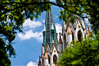church with trees